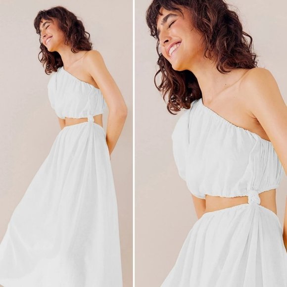 NWT! FARM Rio Off-White One Shoulder bridal resort Dress Size Medium - Picture 8 of 13